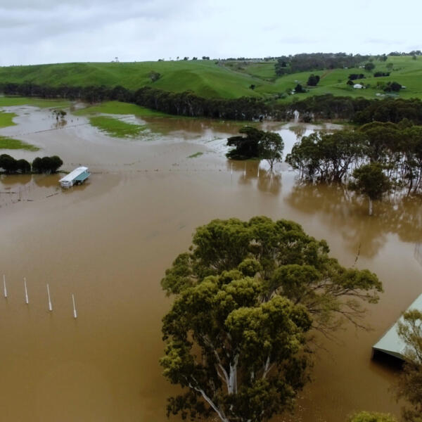 Aerial Shot Of A Flooded Rural Town In Victoria, Australia.